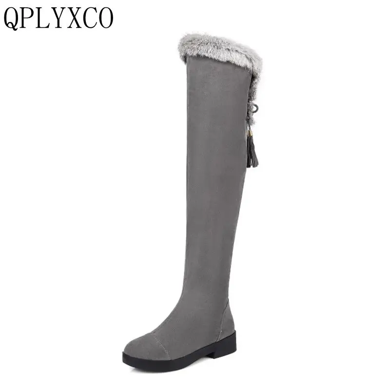 QPLYXCO New sale fashion Big Size 34-43 Russia Women Winter Warm Snow boots over the knee Long Botas Ladies fur shoes C9-7