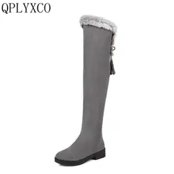 QPLYXCO Nuovo modo di vendita Big Size 34-43 Russia Donne Inverno Caldo neve stivali sopra il ginocchio Lunghi Botas Signore scarpe di pelliccia C9-7