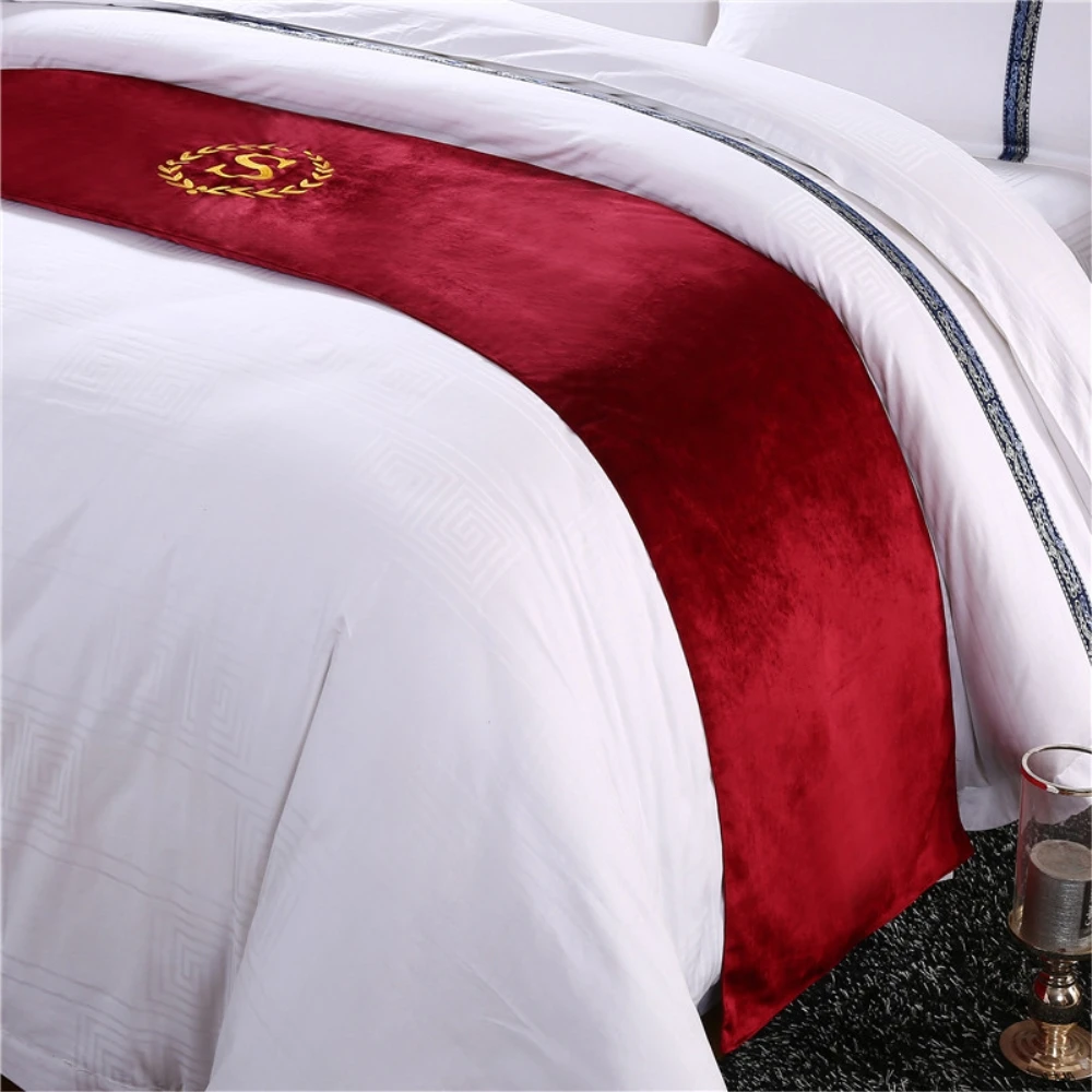 RAYUAN Red Suede S Sign Double Layer Bed Runner Scarf Bedspread Bed Cover Hotel Bedding Decor Single Queen King 3 Size