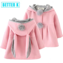 Cute Rabbit Ear Hooded Girls Coat New Spring Top Autumn Winter Warm Kids Jacket for Girls Children Clothing Baby Tops Girl Coats