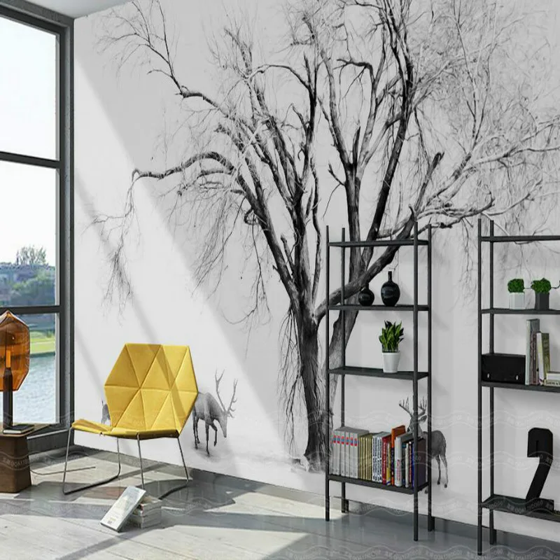 3d Wallpaper for Living Room Home Improvement Photo Modern Black and White Style Elk Wallpaper Background 3d Wall Painting Mural