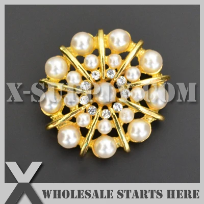 DHL Free Shipping Pearl Rhinestone Embellishments Button with Gold Base for Brooch Bouquet,Flower Center