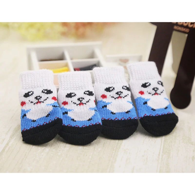 4pcs Warm Puppy Dog Shoes Soft Acrylic Pet Knits Socks Cute Cartoon Anti Slip Skid Socks For Small Dogs Pet Products S/M/L