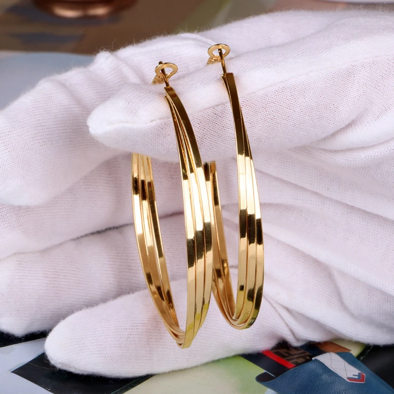 Gold Silver Color Large Hoop Earrings for Women High Quality Round 6 cm  Fashion Jewelry 2021