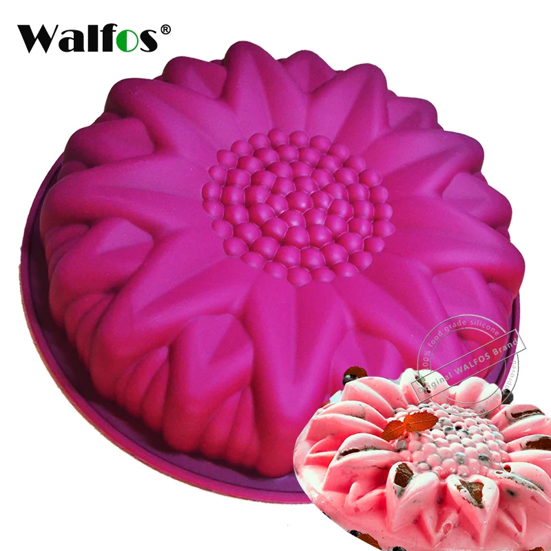 

WALFOS Big Silicone Cake Mold Dessert Mold Large Sunflower Flower Ring Shape Muffin Mousse Bakeware Cakes Pan Tray