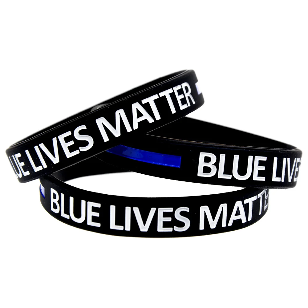 

50 PCS Blue Lives Matter Silicone Rubber Wristband Debossed Blue Line Logo