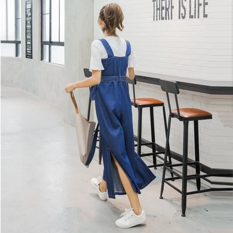 Jumpsuits ผู้หญิง 2018 solid ขากว้างหลวมสำหรับหญิง elegant ข้อเท้าความยาวกางเกงสูงเอว belted หลวม jumpsuit DD571 L