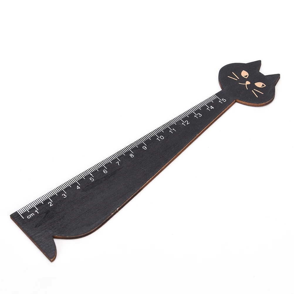 Lovely Cat Shape Ruler Cute Wood Animal Straight Rulers Gifts For Kids School Learning Supplies Stationery Black Yellow 15cm