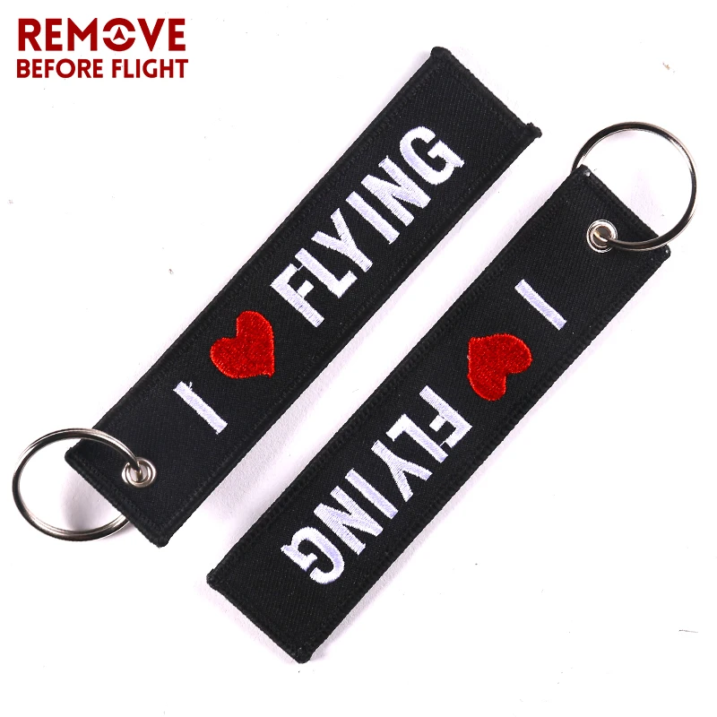 Remove Before Flight Car Key Holder OEM Keychain Jewelry Embroidery I LOVE FLYING Key Ring Chain for Aviation Gifts Luggage Tags