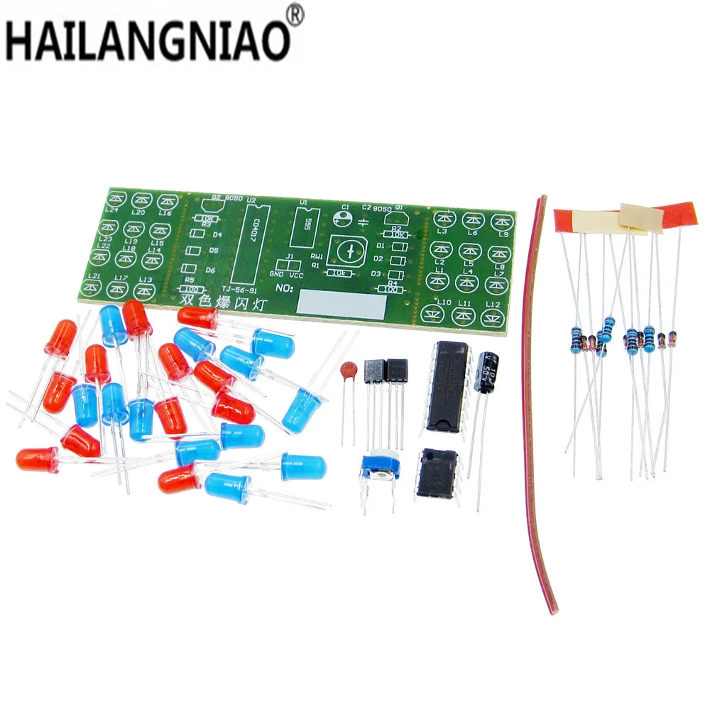 1 шт., набор для обучения NE555 + CD4017, красный, синий, двухцветные мигающие огни