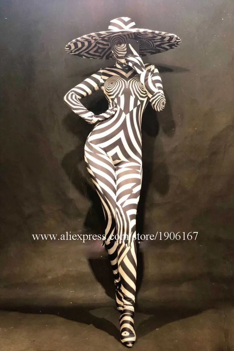 Sexy Lady Ballroom Dance Costumes DJ Stage Bodysuit Zebra Jumpsuit Party Outfits Clothes Printed Gogo Singer Performance Dress