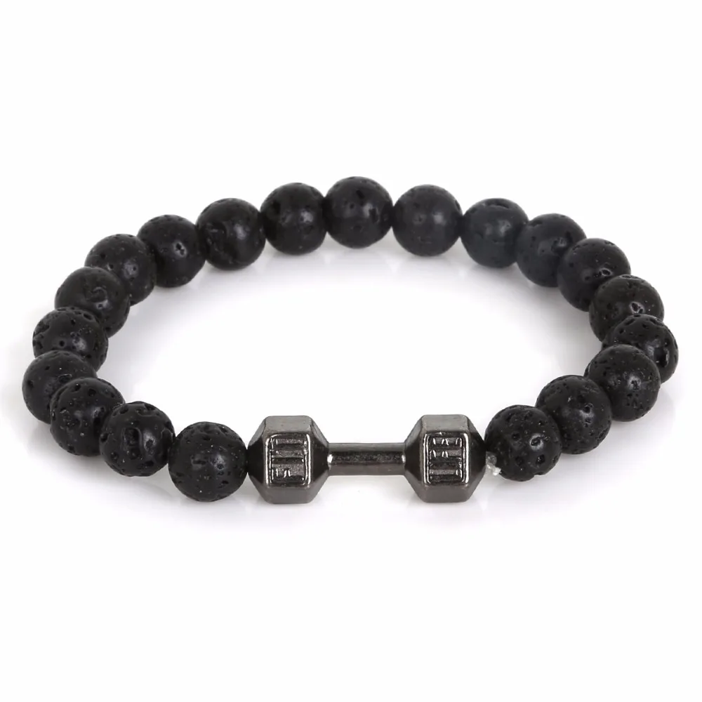 New Coming Bracelet Black volcanic rock stone beads Live Lift Dumbbell Bracelet Fit For fashion Bracelets Jewelry making