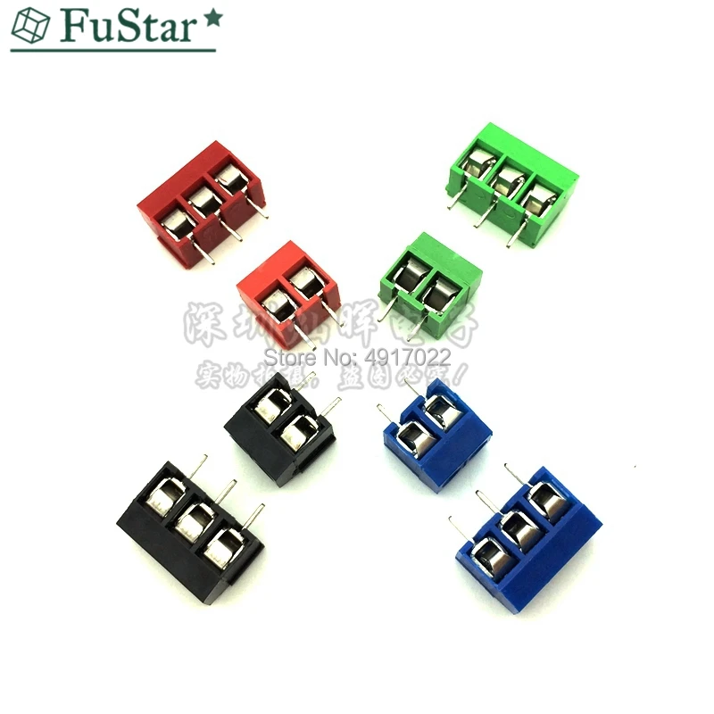 10/20 PCS KF301- 2P 3P screw 5.0mm Terminal Block 2 Pin 3 Pin pcb Terminal block Connector Blue, Green, Red And Black Selectable