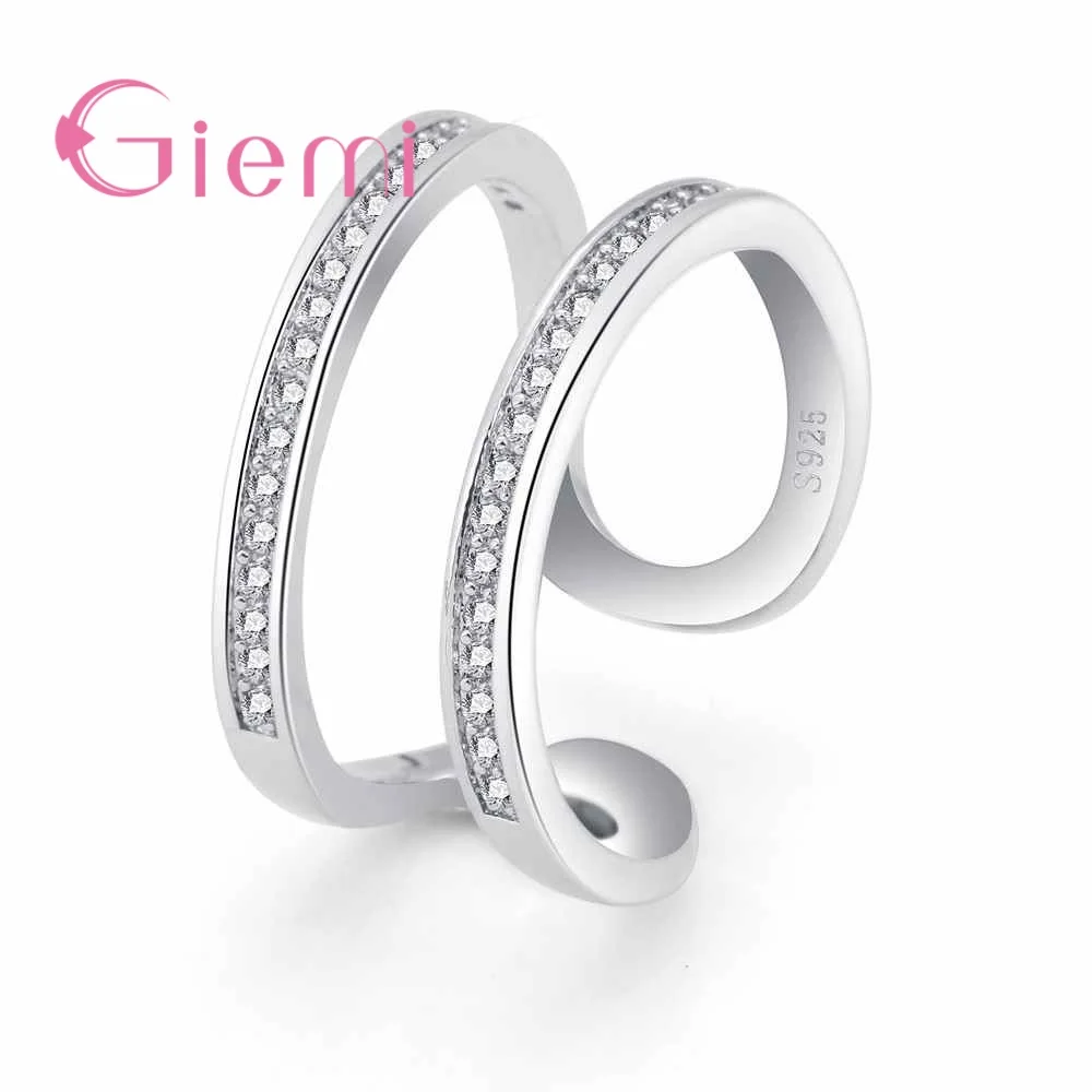 Charming Single Hollow Finger Rings Narrow Band Inlay White Cubic Zircon Stone Women Jewelry    Silver Resized Bague