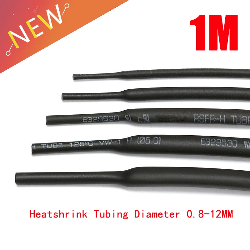 1 Meter/lot 2:1 Black 1 2 3 5 6 8 10mm Diameter Heat Shrink Heatshrink Tubing Tube Sleeving Wrap Wire Sell DIY Connector Repair