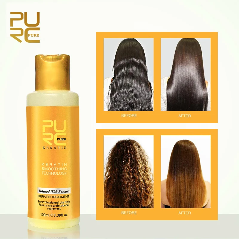 PURC 12% Banana Flavor Keratin Hair Treatment Purifying Shampoo Set Straightening Repair Damage Brazilian Keratin Treatment