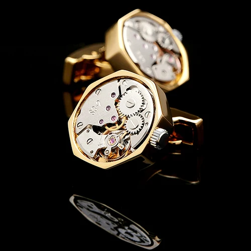 KFLK jewelry shirt cufflins for mens Brand cuff button Gold color watch movement cufflink High Quality abotoadura Jewelry