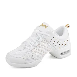 New White Dancing Shoes Soft Bottom Shoes For Women Hover board Sports Aerobics Dance Mesh Modern Square Dance Jazz Shoes Woman