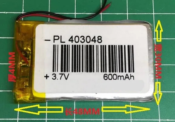 

2pcs/lot 403048 3.7v 600mah polymer lithium li-po battery for MP3 MP4 GPS recorder psp power bank camera