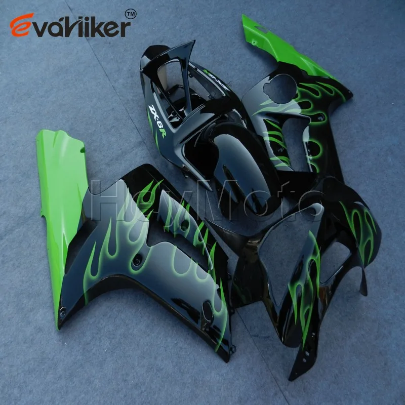 

ABS Plastic fairing for ZX6R 2003 2004 green flames ZX-6R 03 04 Body Kit motorcycle panels Injection mold