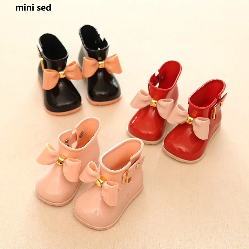 infant Cute Girls Rain Boots Kids Bow Shoes Baby Boys jelly color Rubber Ankle Boots toddler Anti Skid Water Shoes 2022 spring