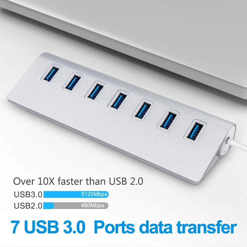USB HUB 3.0 7 Ports Multi Splitter With Power Adapter Switch Hab High Speed 5Gbps For Macbook Pro Laptop PC Computer Accessories