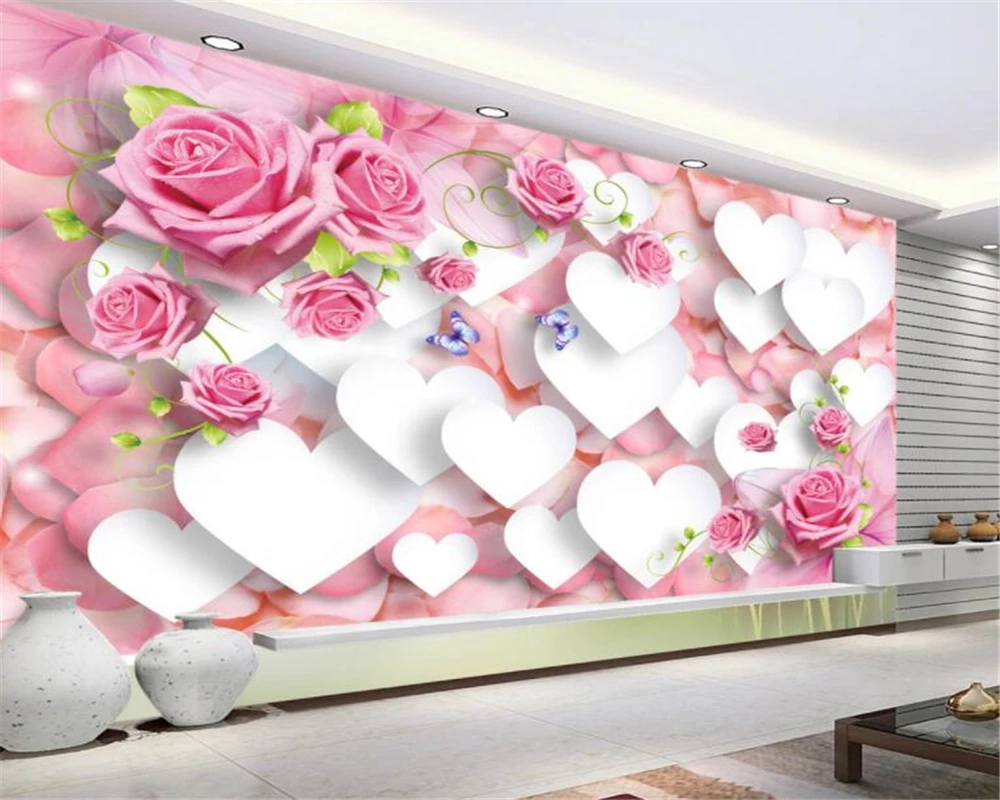 Beibehang Modern Living Room Sofa Background Wall 3d Wallpaper Mural Fashion Love Heart Classic Romantic Rose 3d Photo Wallpaper