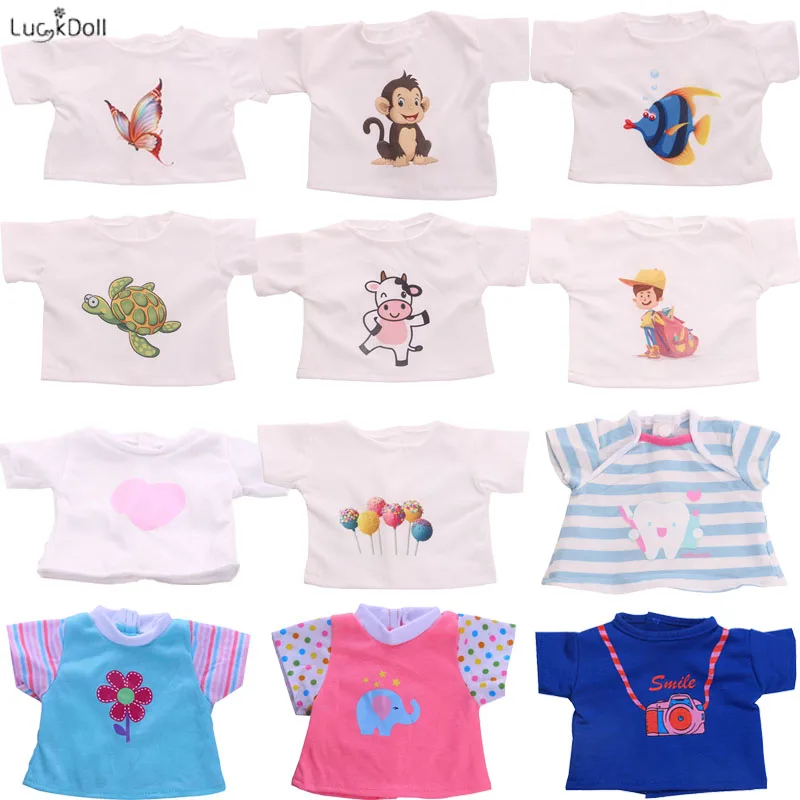 12 Styles Cute Pattern(Candy,Monkey etc.)T-shirt Fit 18 Inch American&43 CM Baby Doll Clothes Accessories,Girl's Toys,Generation