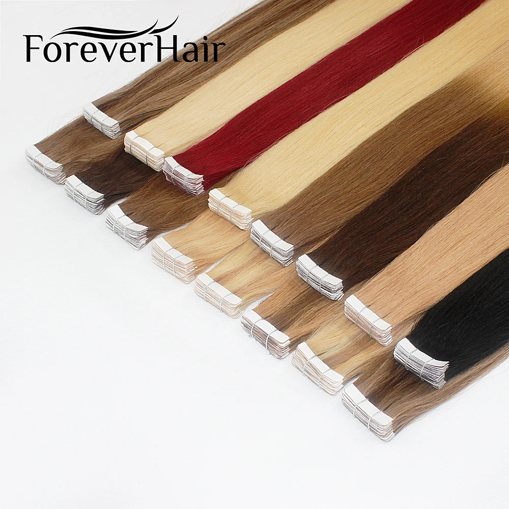 FOREVER HAIR 2.0g/pc Tape In Natural Human Hair Extensions Ash Blonde European Skin Weft Remy Hair Extensions 16