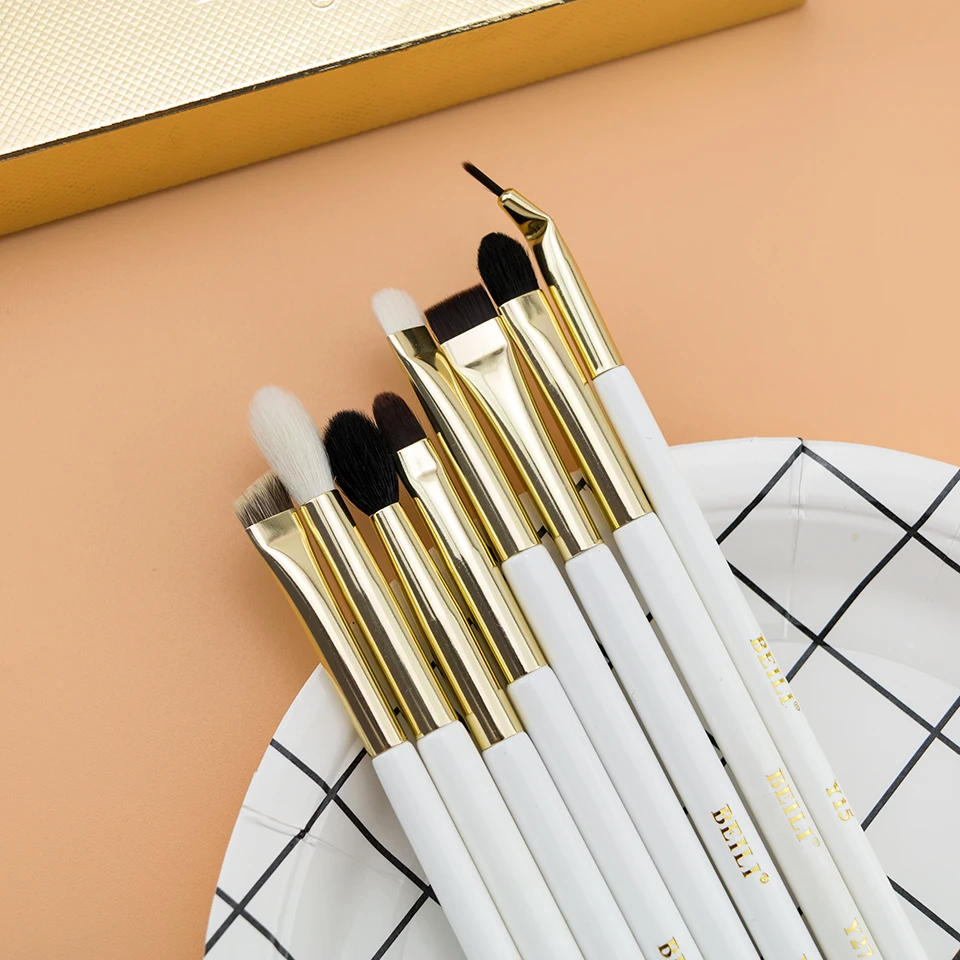 BEILI 11pcs Professional Makeup brushes set Pearl White Gold XGF Goat hair Highlight Eyebrow Eyeshadow Eyeliner Make up brushes