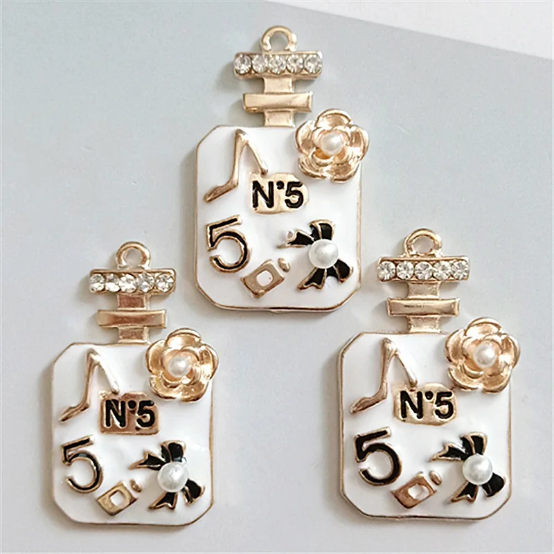 6pcs/lot Big Size Rhinestone Perfume Enamel Charms Gold Tone 41*24mm Pendants Floatings DIY Jewelry Making Handmade Craft YZ520