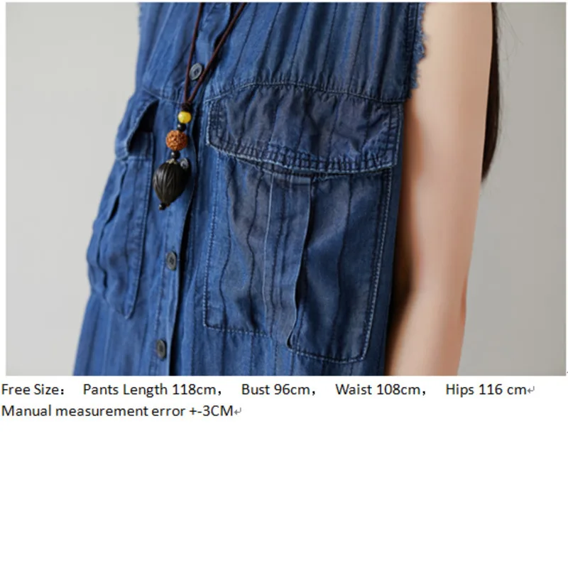 Summer Sleeveless Jean Jumpsuits Baggy Button pocket Cowboy Wide Leg Overalls Fashion Casual Rompers Female Loose Denim Bodysuit