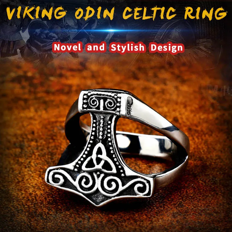 BEIER stainless steel character geometry thor\'s hammer mjolnir Viking ring for man`s gift Punk rock Jewelry boy`s gift  BR8-624