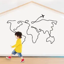 Simple Line Travel World Map Wall Sticker For Bedroom Decorative Removable Vinyl Wall Decal Creative Home Decoration New Design