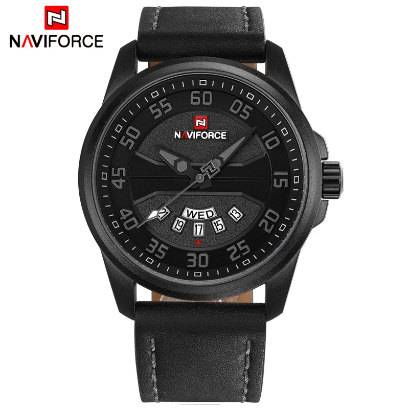 Naviforce 럭셔리 브랜드 시계 남성 가죽 스트랩 쿼츠 캘린더 시계 스포츠 밀리터리 방수 손목 시계 relogio masculino