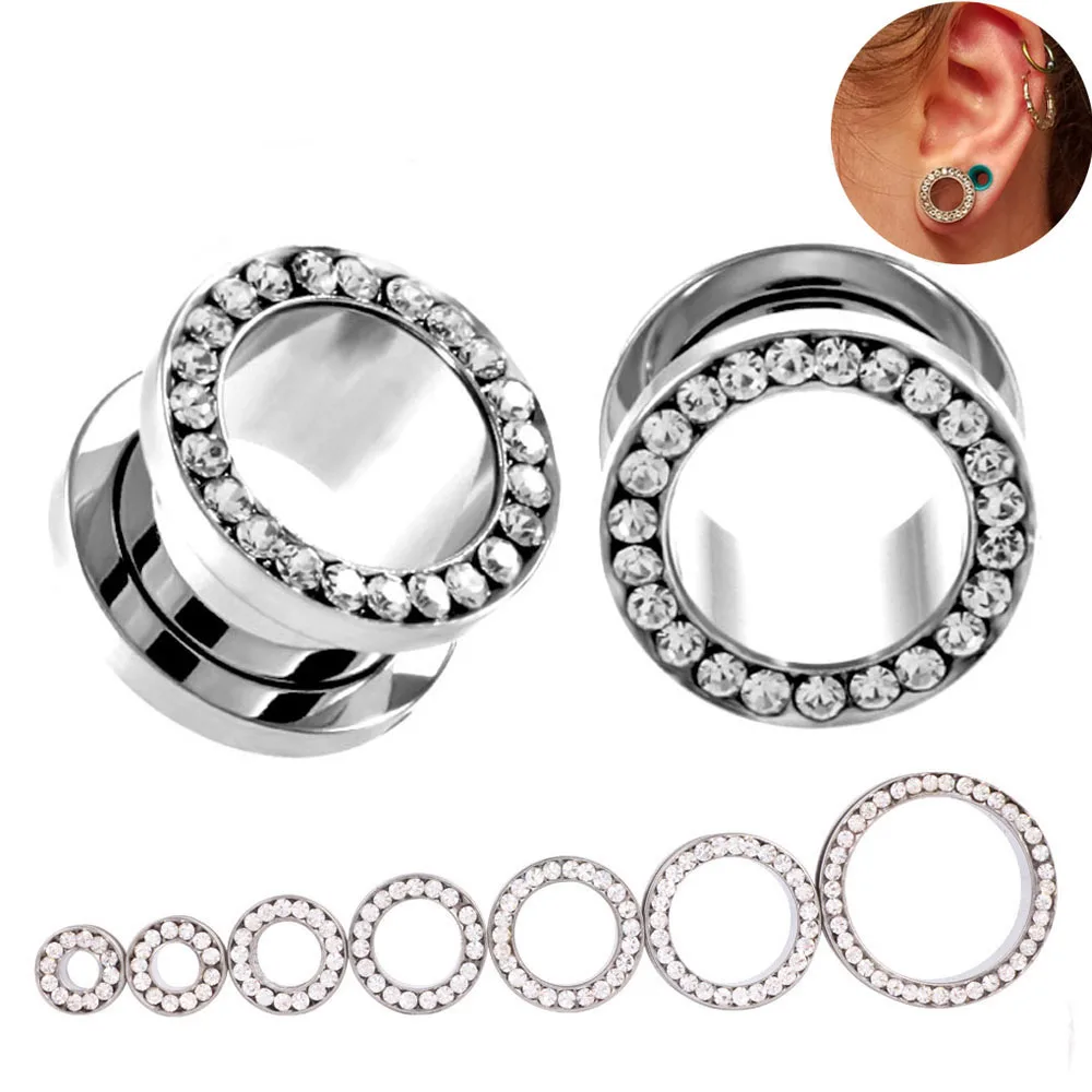 1pc 316l Surgical Steel Screw Ear Flesh Tunnel Plugs Anodized Double Flared Ear Expander CZ Zirconia Ear Gauge Body Jewelry