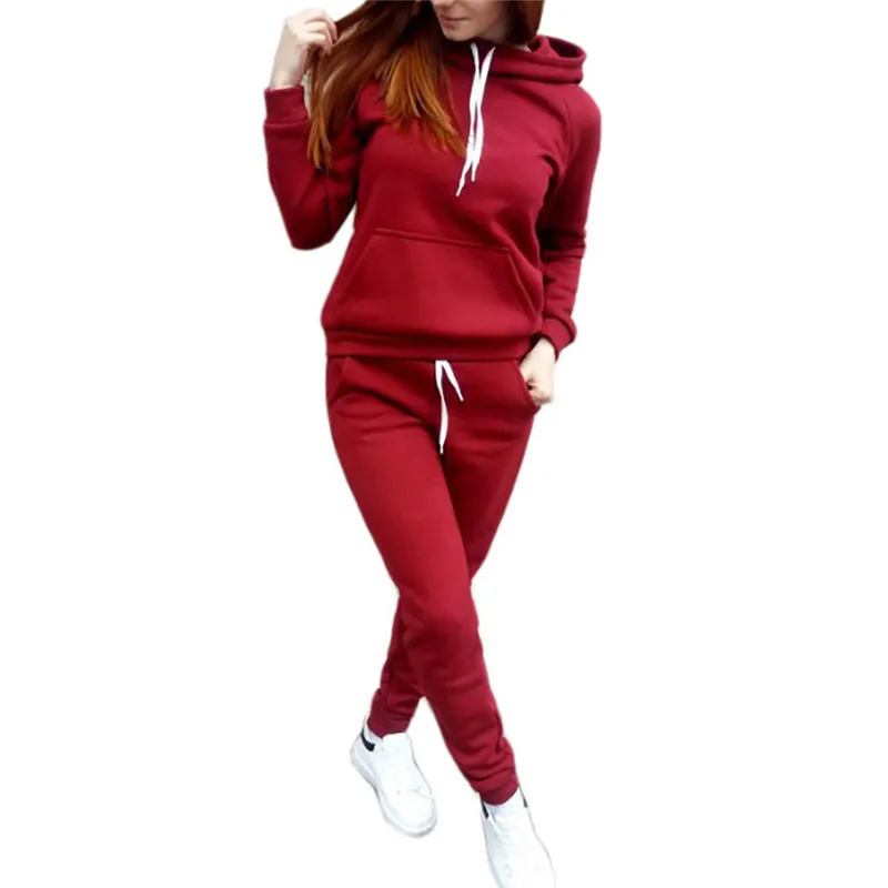 2020 Autumn Winter Two-piece Tracksuit Jogging Suits For Women Sport Suits Black Gray Hooded Running Set Sweat Pants Jogging Set