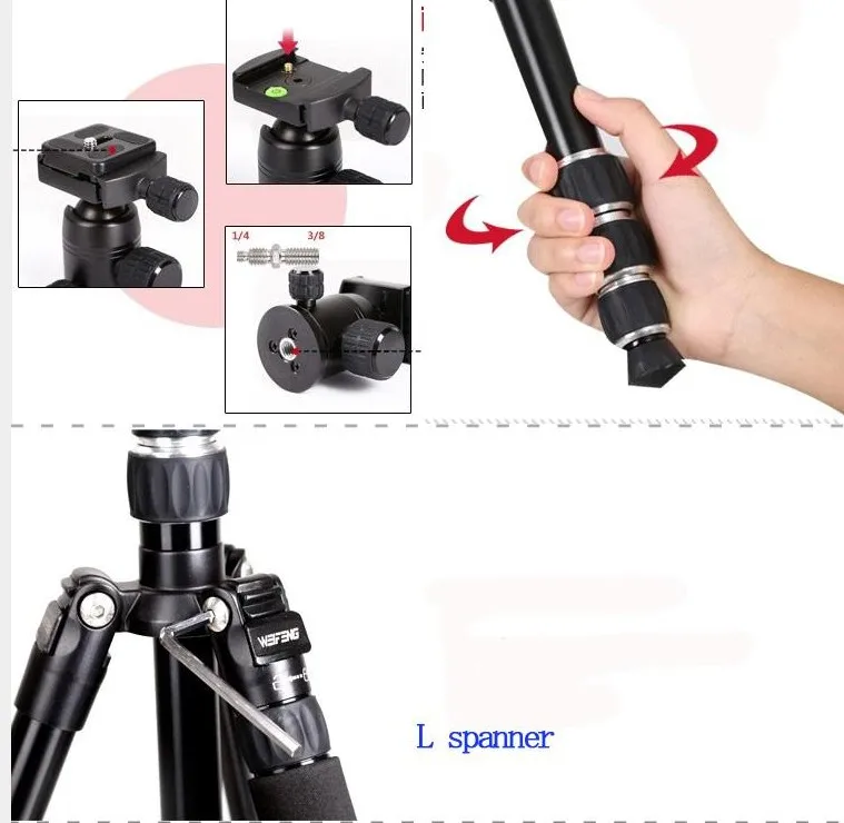 การถ่ายภาพw eifeng WF-6610เดินทางมืออาชีพนักเล่นขาตั้งกล้องแบบพกพาu nipod +หัวบอล+กระเป๋า+ผู้ถือคลิปโทรศัพท์