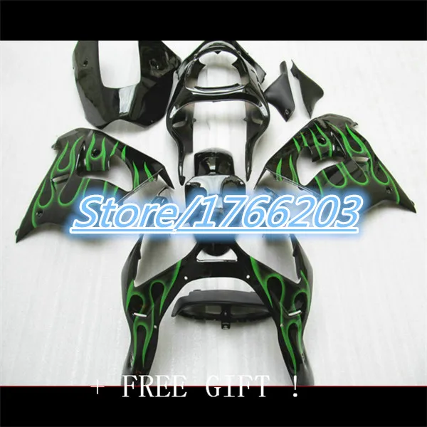 

green flames+Body For KAWASAKI NINJA ZX9R 02-03 02 03 ZX-9R ZX 9R 9 R ZX9 R 02 03 2002 2003 Fairing Black green Ning