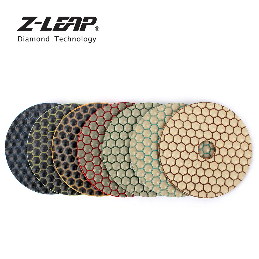 Z-LEAP 7 stks/set 4 inch Diamant Droog Polijsten Pads Flexibele Resin Bond Diamond Schuurschijf Voor Graniet Marmer Polijsten Wiel