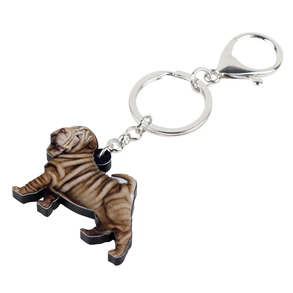 Bonsny Statement Acrylic Standing Shar Pei Dog Key Chains Keychain Rings Animal Jewelry For Women Girls Handbag Charms Gift Bulk