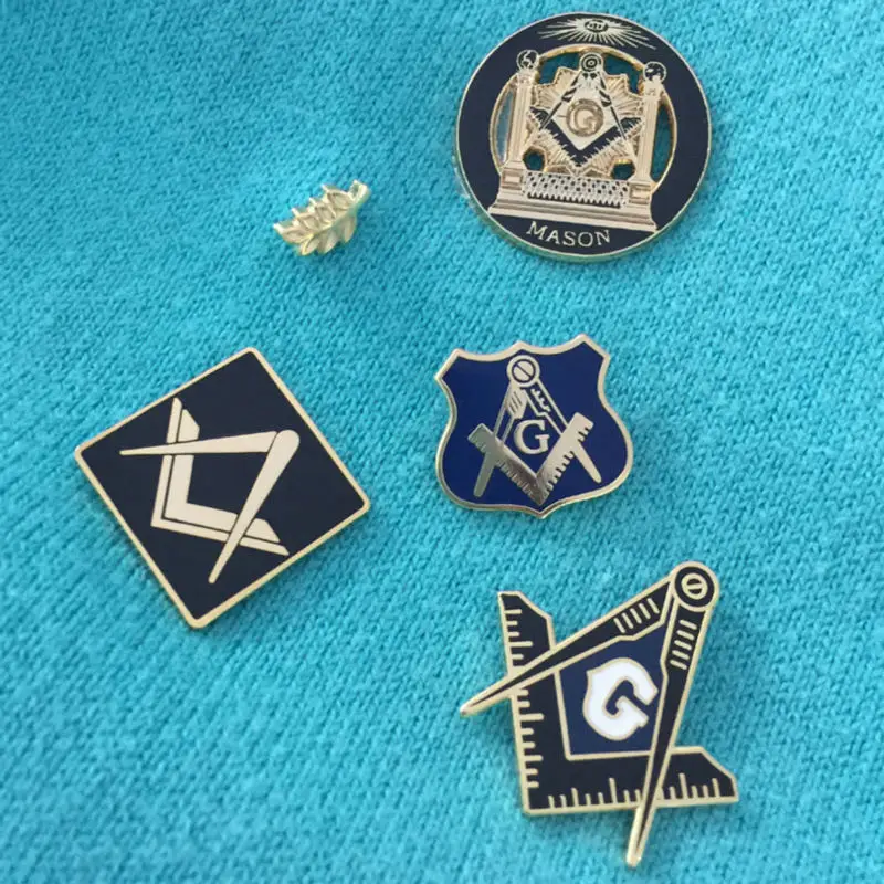 5 ชิ้นที่แตกต่างกัน freemason masonic Acacia Sprig สแควร์และเข็มทิศคอลัมน์คู่ lapel pin ป้ายก่ออิฐเข็มกลัด lodge