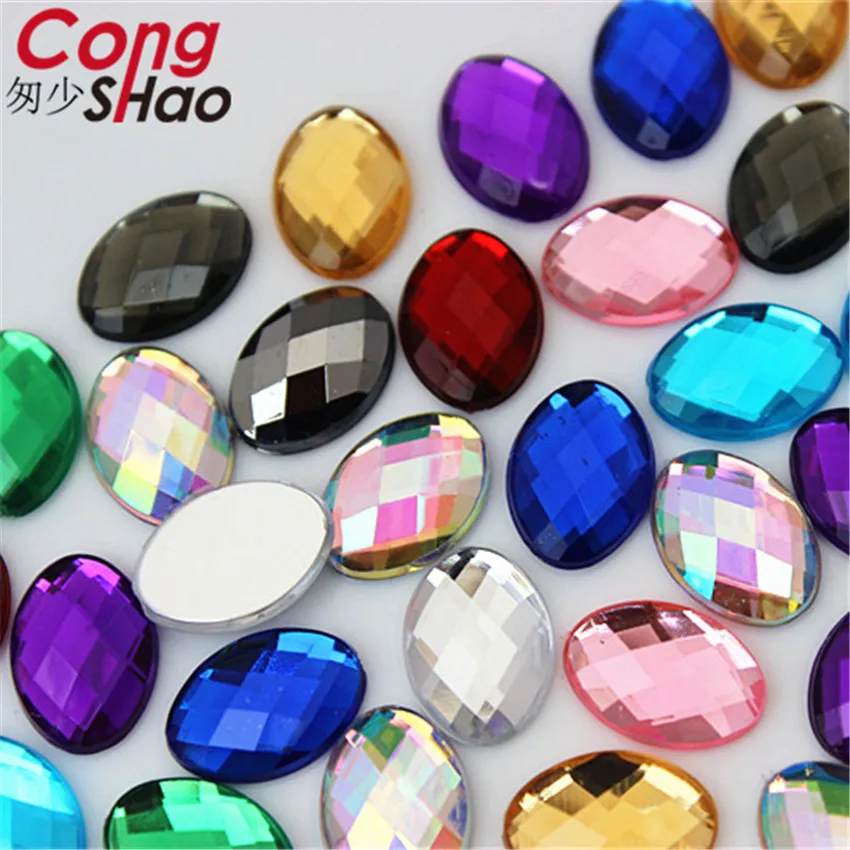 Cong Shao 100 sztuk 10*14mm kolorowe akrylowe Rhinestone płaski tył owalny kształt kamienie i kryształy odzież akcesoria rzemieślnicze 8Y772