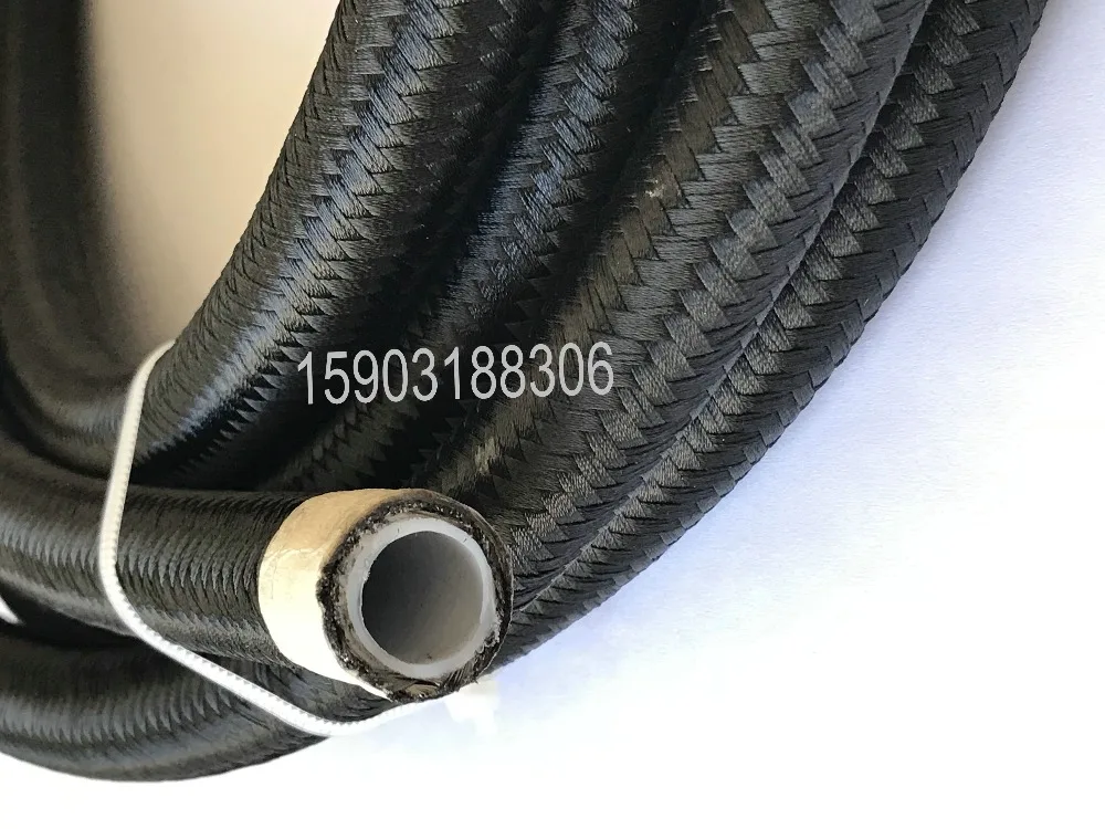 10An Black Nylon Braided PTFE Lined Stainless Steel Reinforcement Hose For Fuel Oil E85 1M