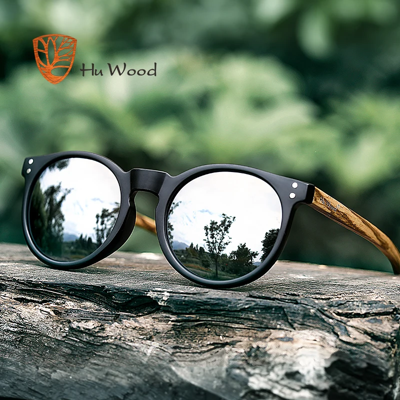 

HU WOOD Brand Designer Polarized Sunglasses Men Plastic Frame Wood Earpieces Fashion Oval Sun Glasses Mirror Lens UV400 GR8003