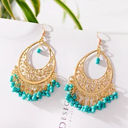 Classic Gold Color Water Drop Carved Flower Dangle Earrings For Women Indian Jewelry Retro Tassel Earrings Jhumka Earrings 2022