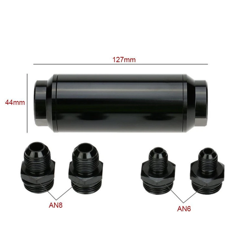 OSIAS 44mm Car Fuel Filter Inlet Outlet Flow Filter With 2 AN8 & 2 AN6 adaptors N2G6