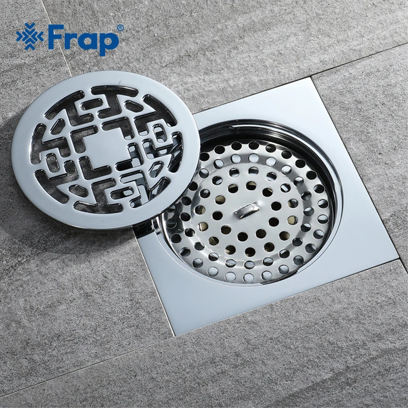 Frap 10*10cm Solid Brass Chrome Silver Shower Drain Bathroom Square Cover Anti-odor Hair Strainer Balcony Floor Drain Y38112