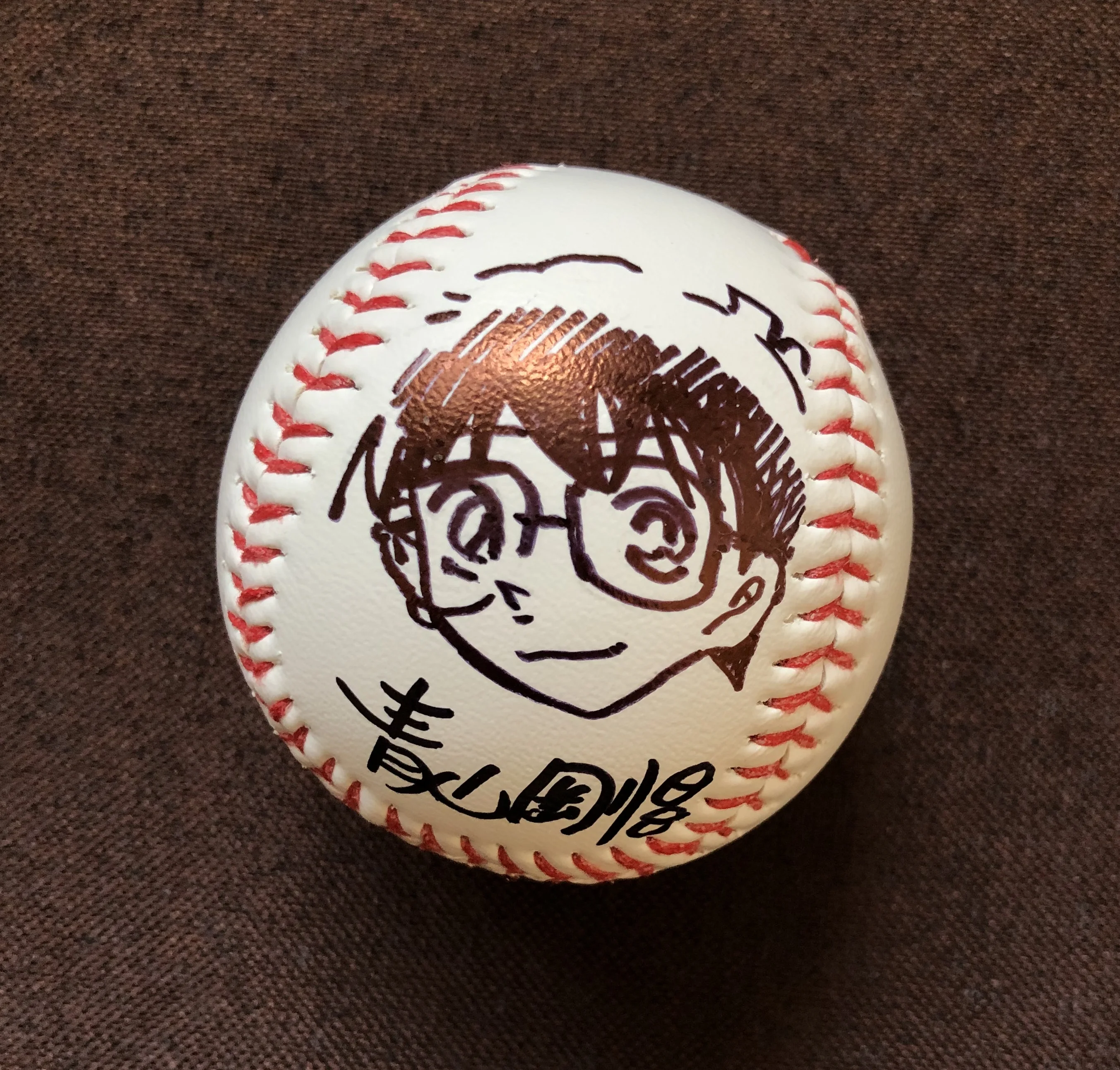 hand drawn Aoyama Gosho autographed  Detective Conan baseball rare 052019