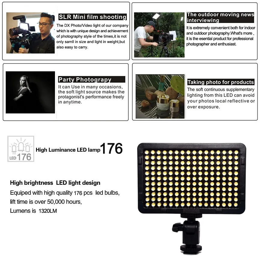 176 LEDs Video Light Camera lighting With NP-F550 Battery and